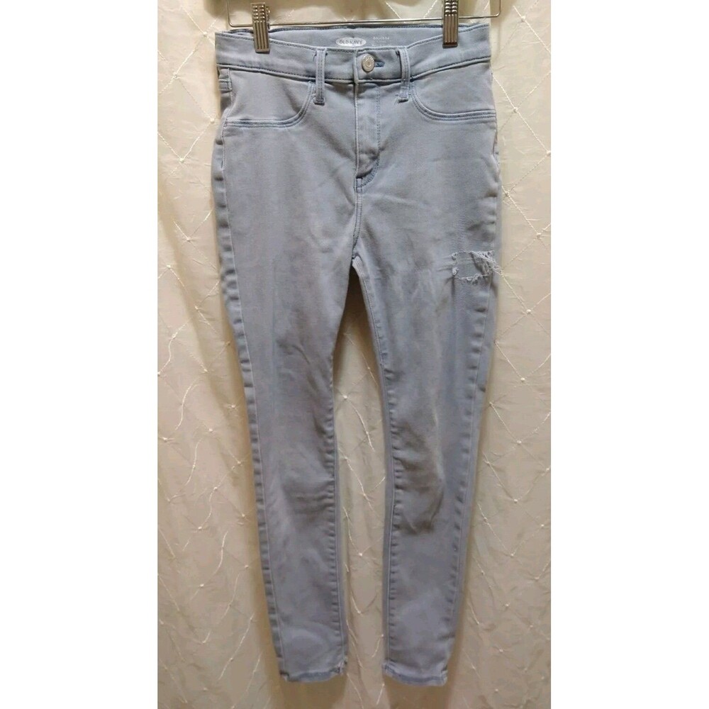 Old Navy Girl 14 Denim Blue Jeans Ballerina Leggings Retro Mid Rise Ripped Solid